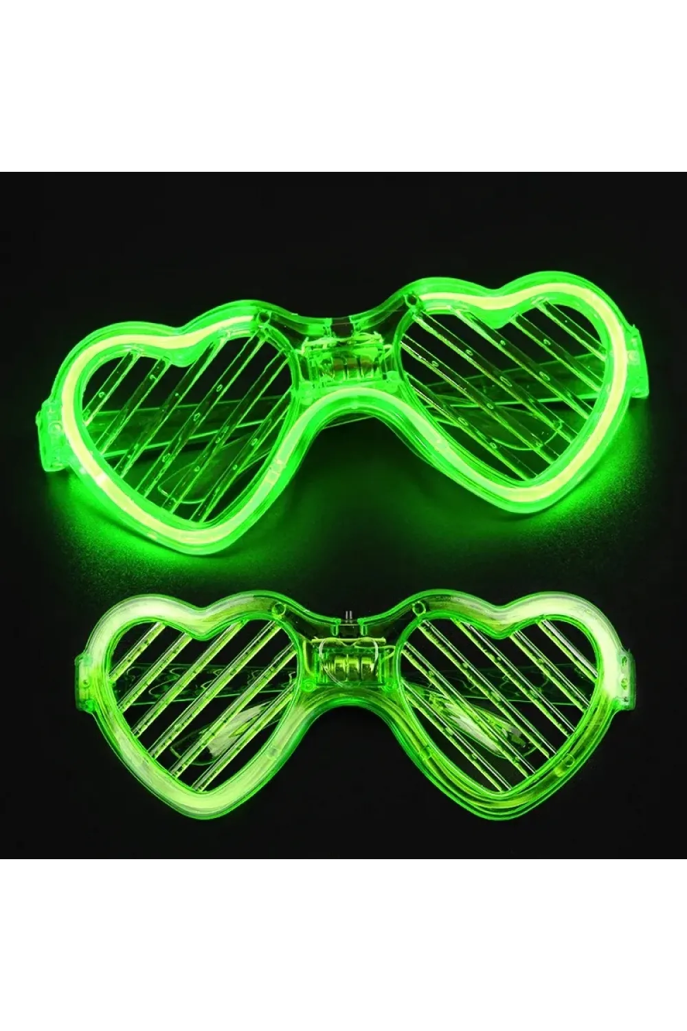 Yeşil LED Işıklı Kalp Gözlük – 3 Modlu Parti & Glow Gözlüğü