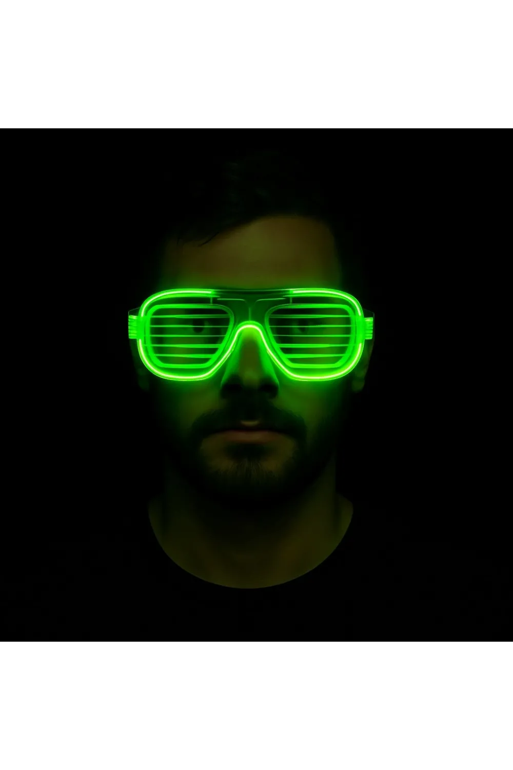 Yeşil LED Işıklı Parti Gözlüğü – Neon Glow Şerit Gözlük 3 Modlu