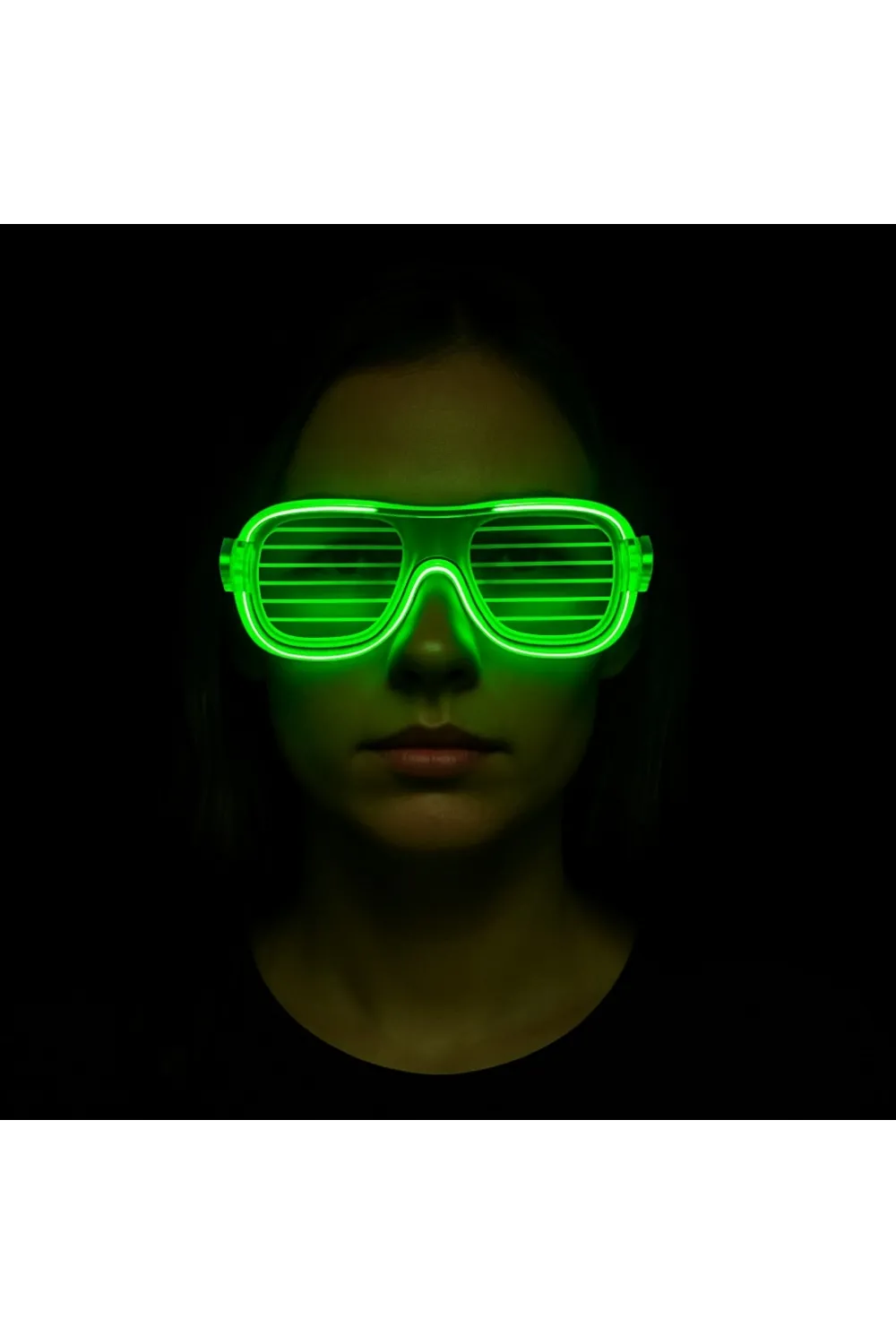 Yeşil LED Işıklı Parti Gözlüğü – Neon Glow Şerit Gözlük 3 Modlu