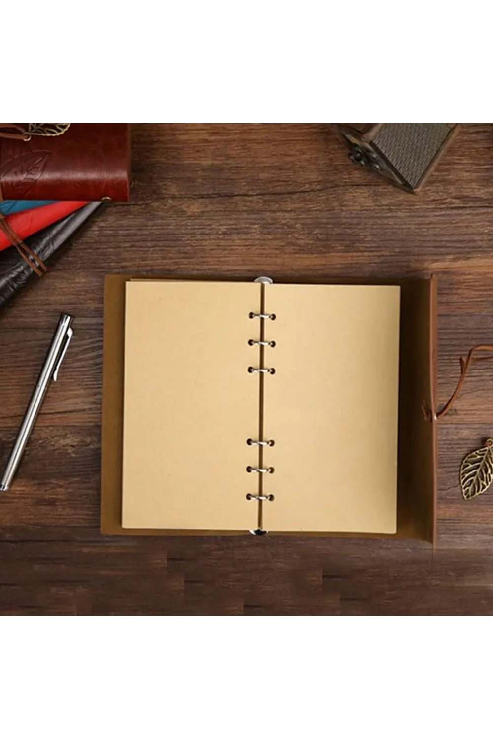 Yeşil Yaprak Desenli Deri Defter