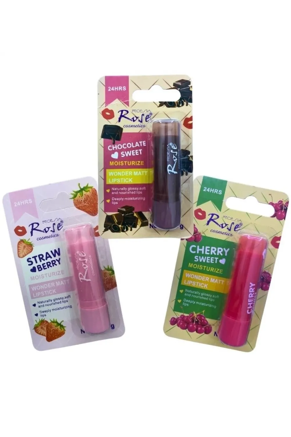 Yoğun Etkili Dudak Koruyucu Nemlendirici Balm Kiraz Çilek Çikolata (3lü Set)