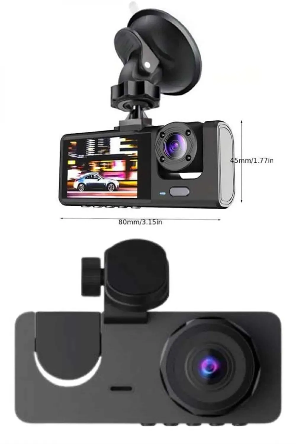 Yol Kayıt Araç Kamerası Hd Dvr 3 Kameralı 2.0in Ekranlı Ön İç Arka