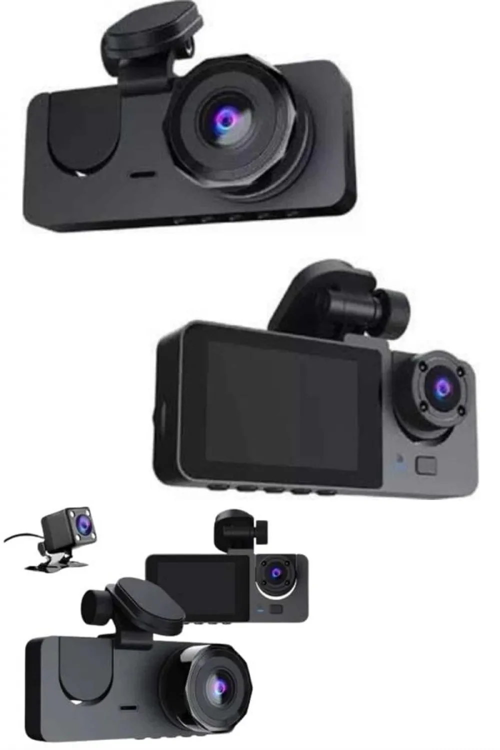 Yol Kayıt Araç Kamerası Hd Dvr 3 Kameralı 2.0in Ekranlı Ön İç Arka