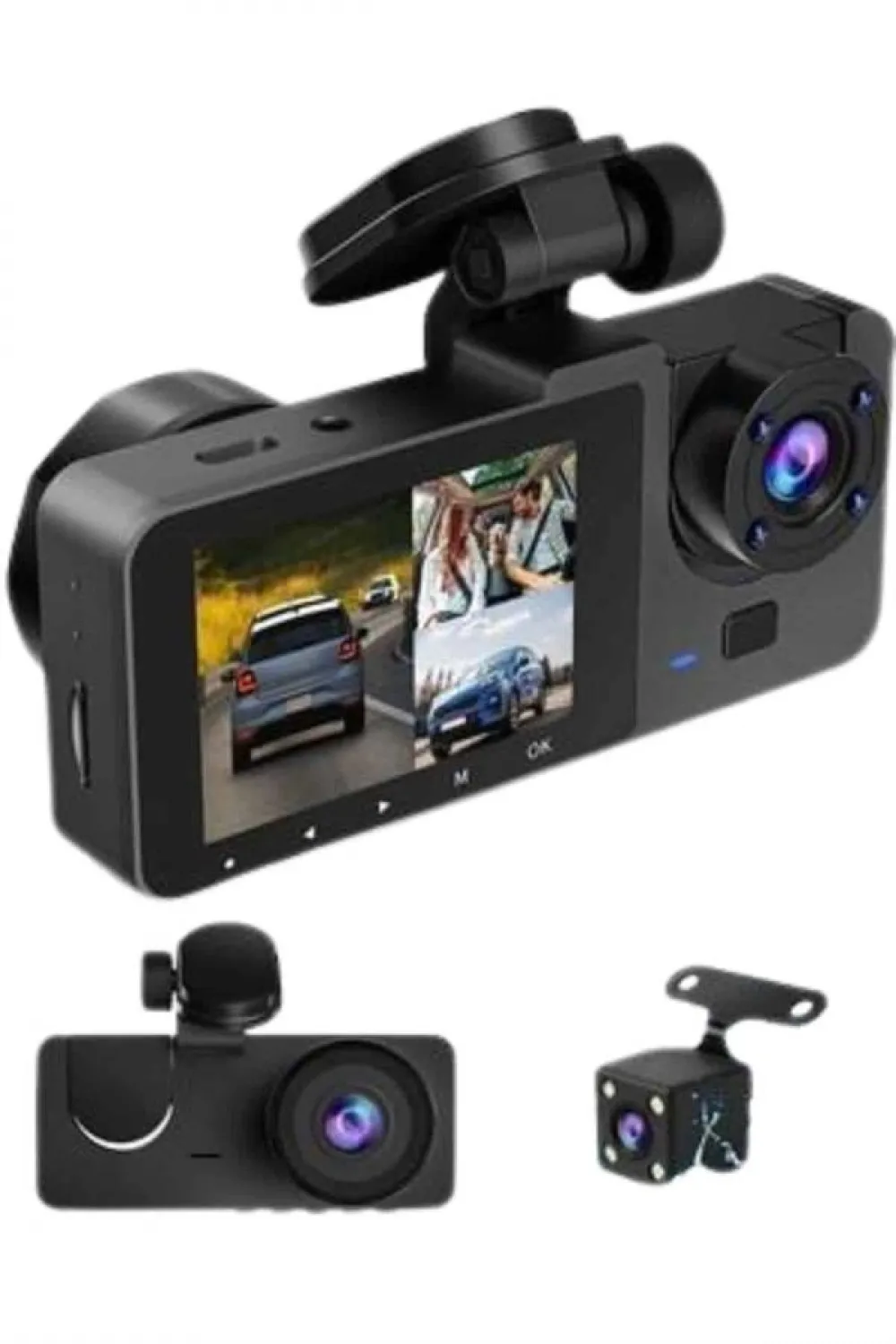 Yol Kayıt Araç Kamerası Hd Dvr 3 Kameralı 2.0in Ekranlı Ön İç Arka