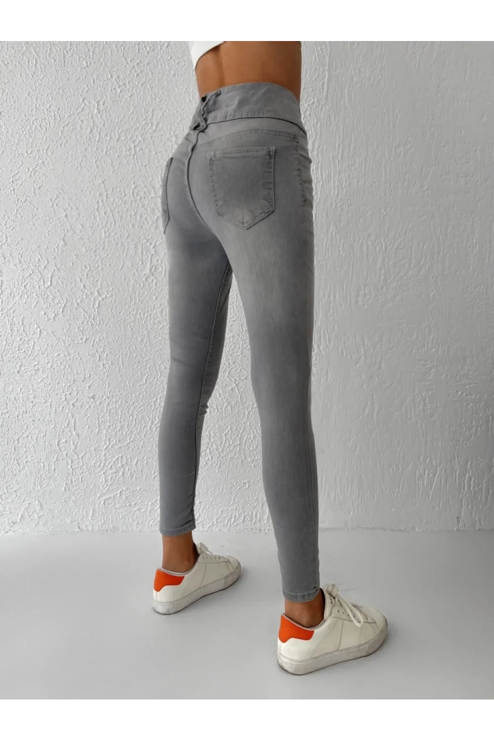 Yüksel Bel Likralı Kot Pantolon (Gri)