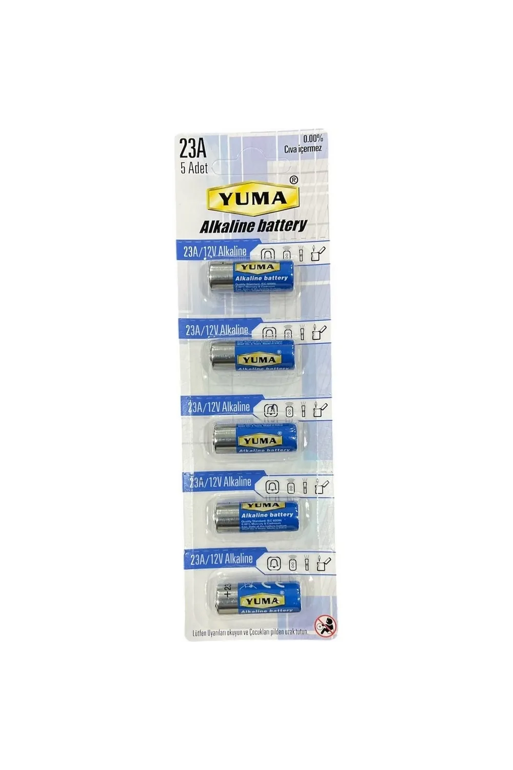Yuma 23A MN23 V23A V23GA 12 Volt IEGalin Pil 5’li Paket