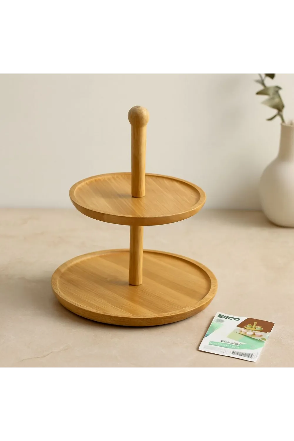 Yuvarlak 2 Katlı Ahşap Bambu Servis Sunumluğu 20/25 cm