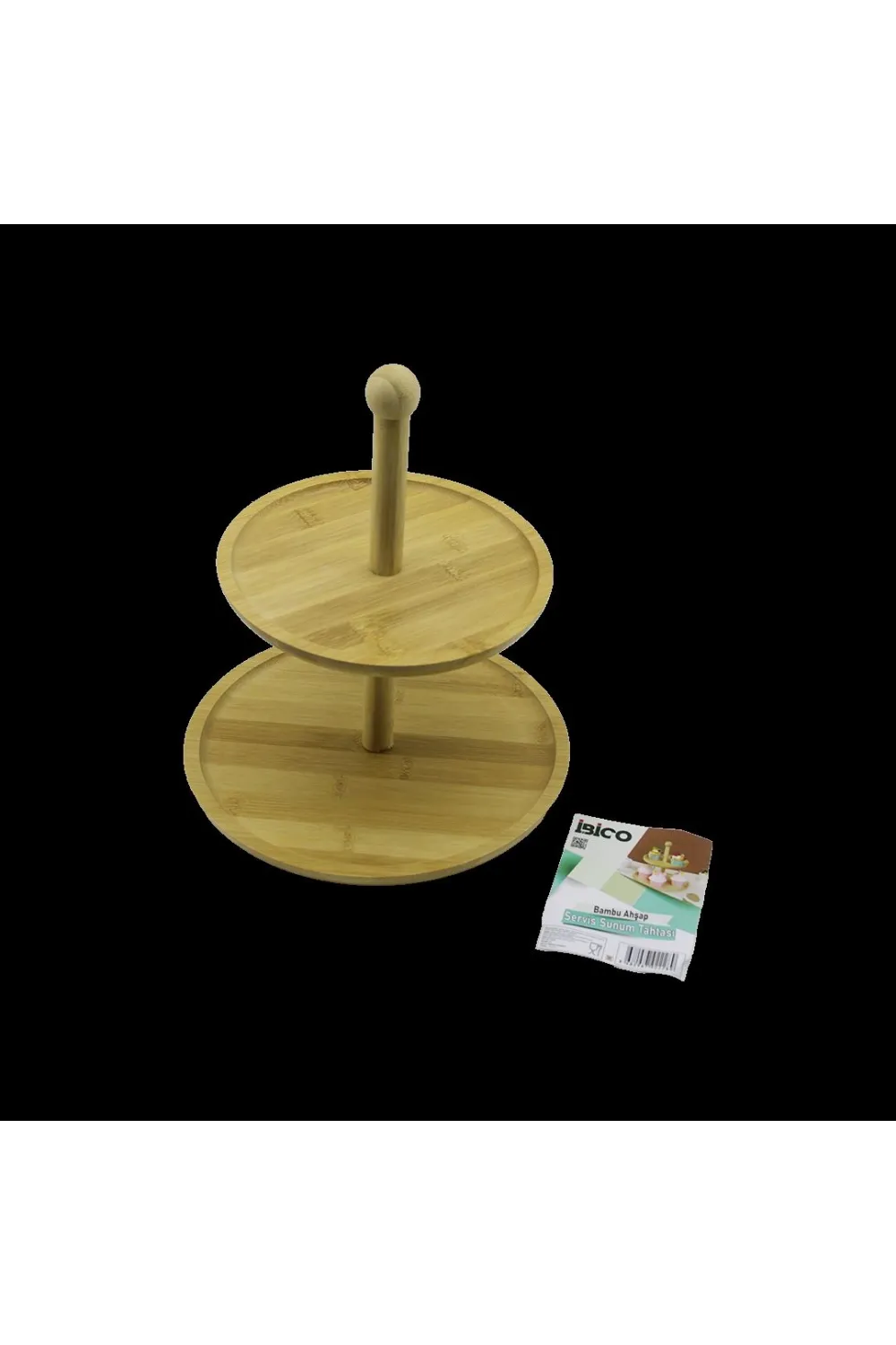 Yuvarlak 2 Katlı Ahşap Bambu Servis Sunumluğu 20/25 cm