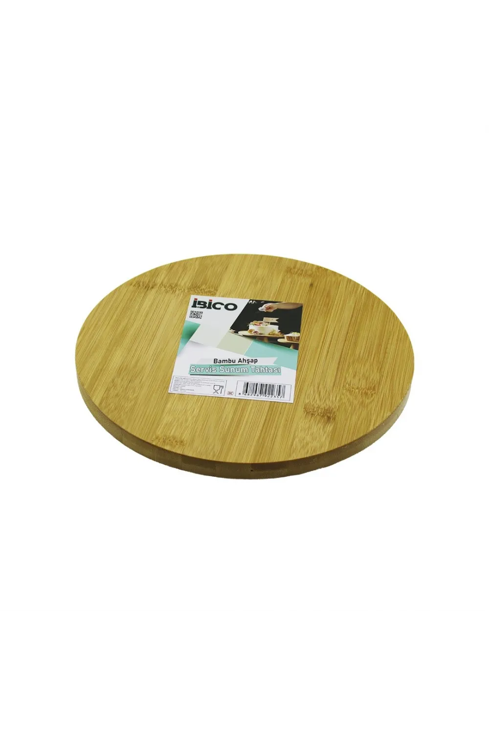 Yuvarlak=24.5cm Ayaklı= 4cm Düz Yüzey Ahşap Bambu Sunum Tepsisi - Mini Sofra