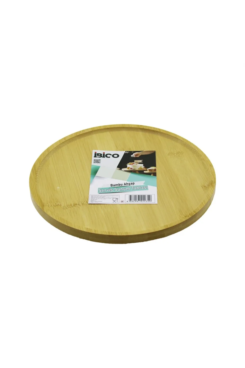 Yuvarlak=24.5cm Ayaklı=4cm Kenarlı Yüzey Ahşap Bambu Sunum Tepsisi - Mini Sofra
