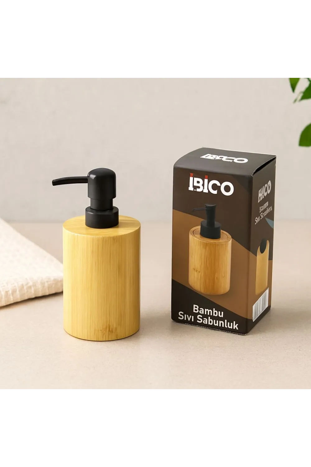 Yuvarlak Bambu Sıvı Sabunluk (Ø7.8 × Y10.8 cm) - Siyah Pompa