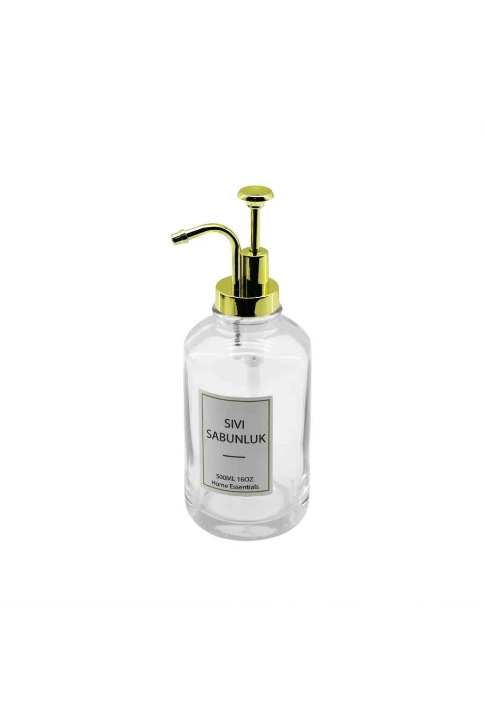 Yuvarlak Cam Şişe - Şeffafsıvı Sabunluk 500ml Pompa - Musluk Ayrık Model Başlı