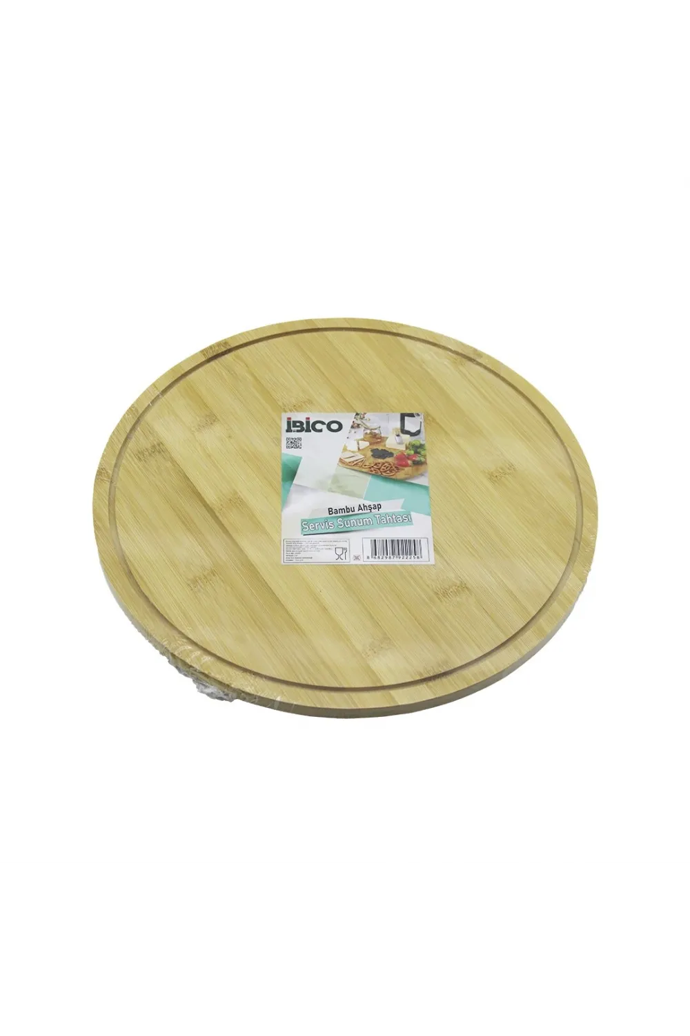 Yuvarlak Döner Tablalı Ahşap Bambu Sunum Tepsisi Tahtası =29.7cm - Mini Sofra Kanallı Kenar