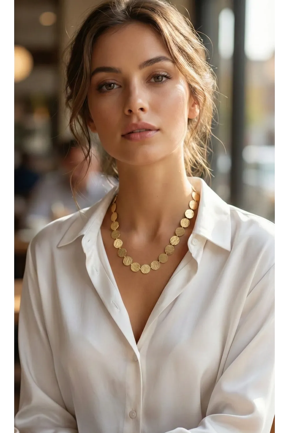 ietaks™ Yuvarlak Plaka Model Gold Renk Kadın Kolye