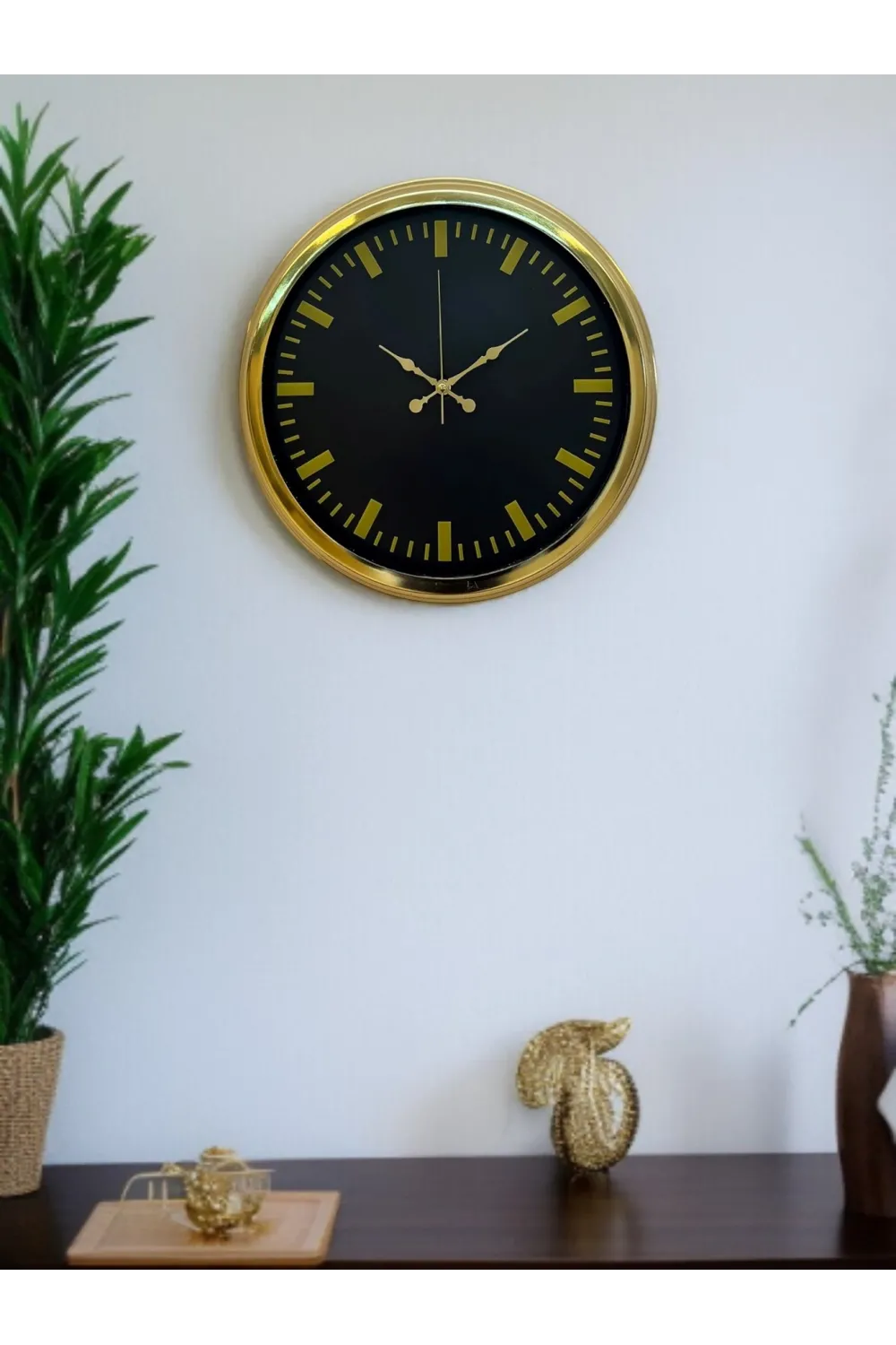 Zarif Klasik Stil 40 Cm Metal Gold Duvar Saati