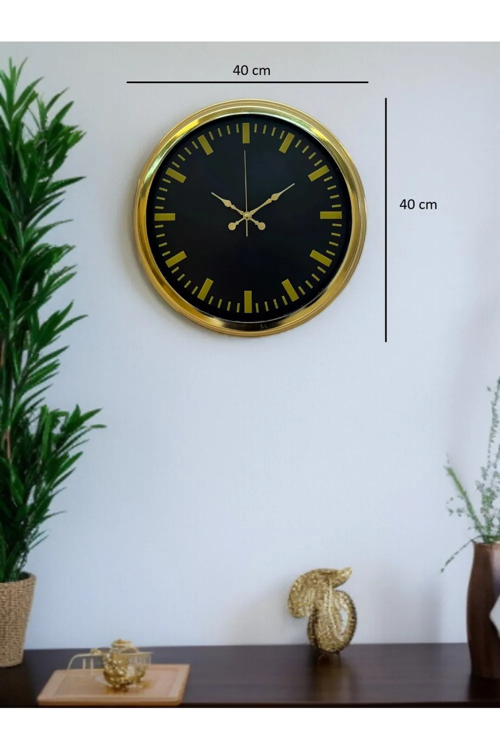 Zarif Klasik Stil 40 Cm Metal Gold Duvar Saati