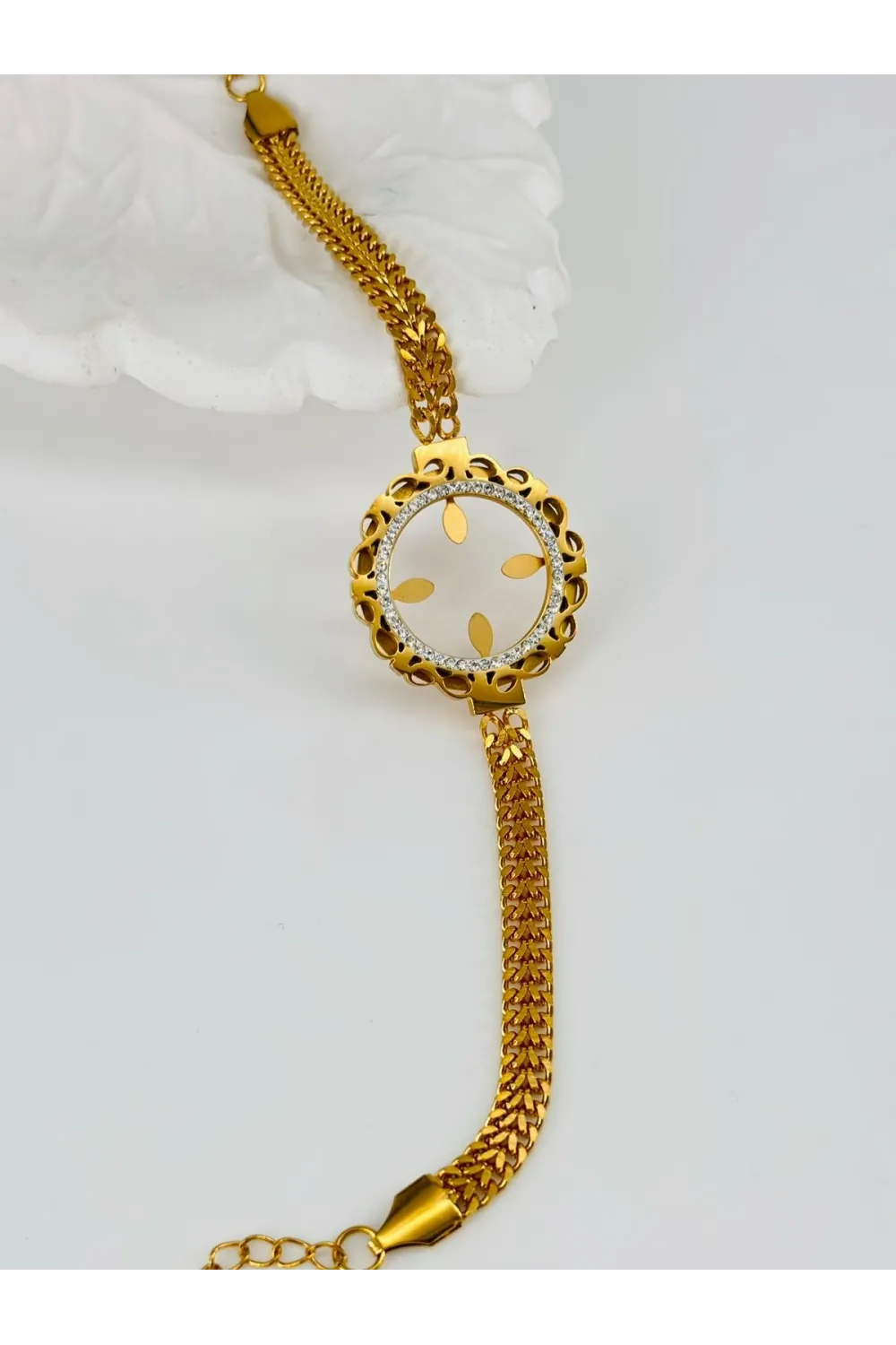 Zirkon Taşlı Çelik Çelik Bileklikler 17 + 4 Cm  - Kbl0360