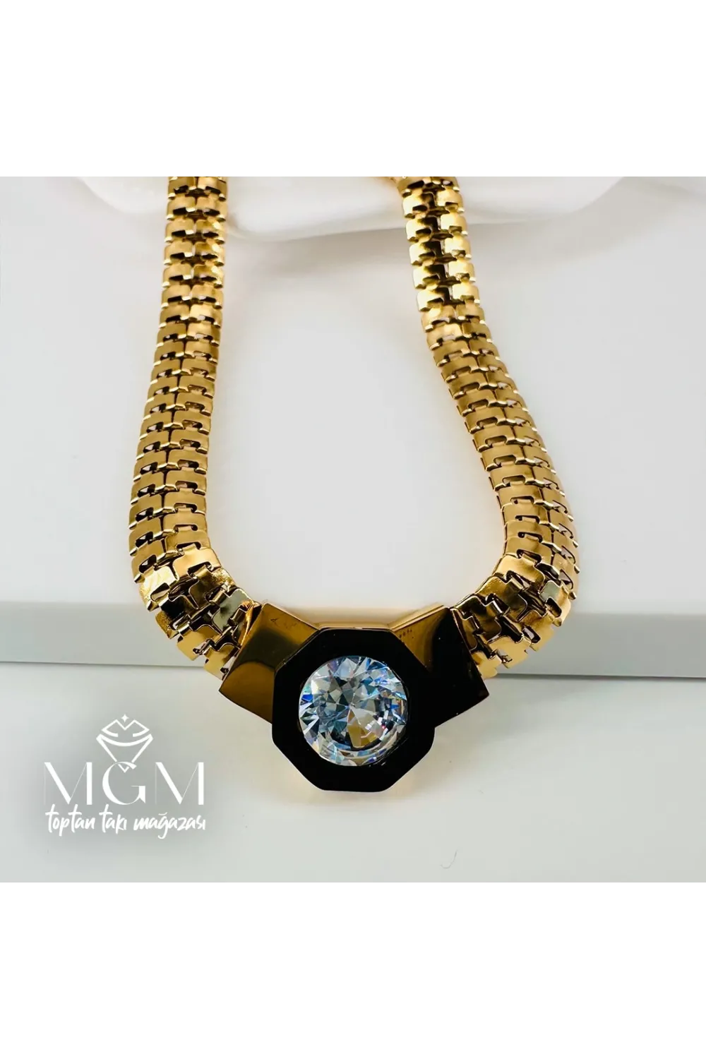 Zirkon Taşlı Çelik Çelik Kolye 40+5 Cm - Kl0194