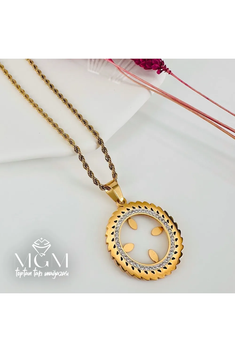 Zirkon Taşlı Çelik Çelik Kolye 40+5 Cm - Kl0196