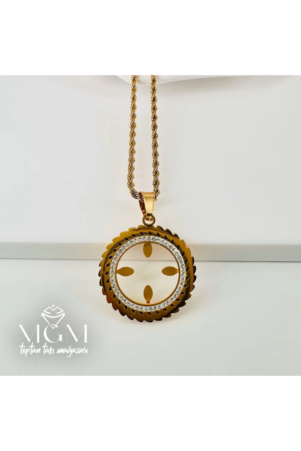 Zirkon Taşlı Çelik Çelik Kolye 40+5 Cm - Kl0196