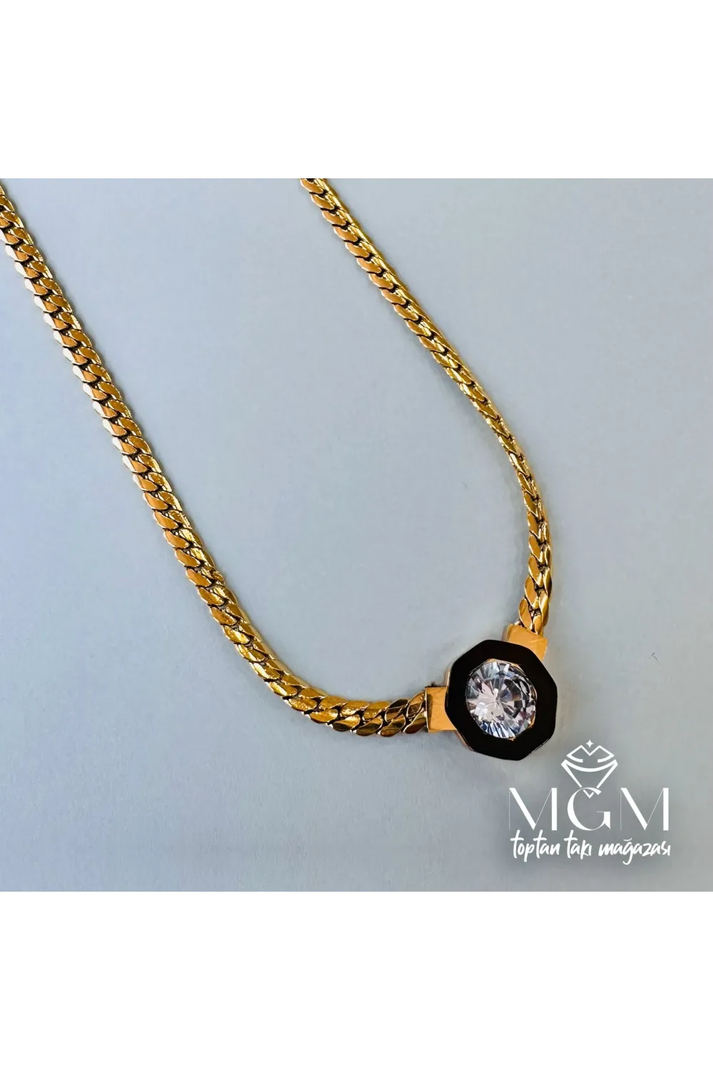 Zirkon Taşlı Çelik Kolyeler 40+5 Cm - Kl0189