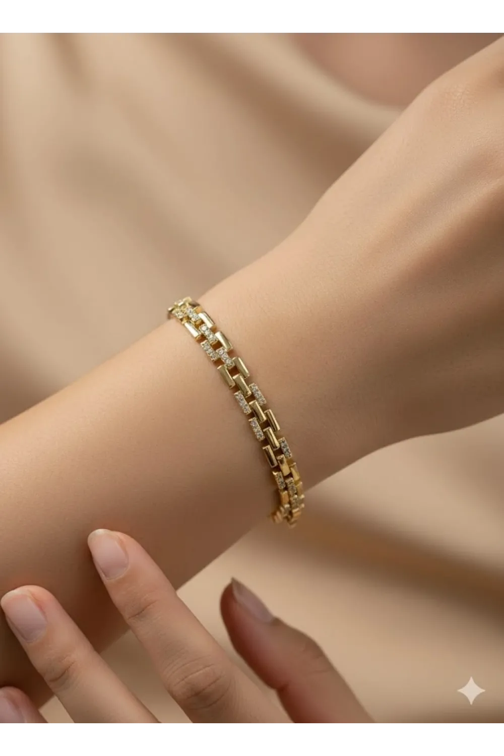    Zirkon Taşlı Pirinç Cm Bileklik 17+2 Cm  - Kbl0397