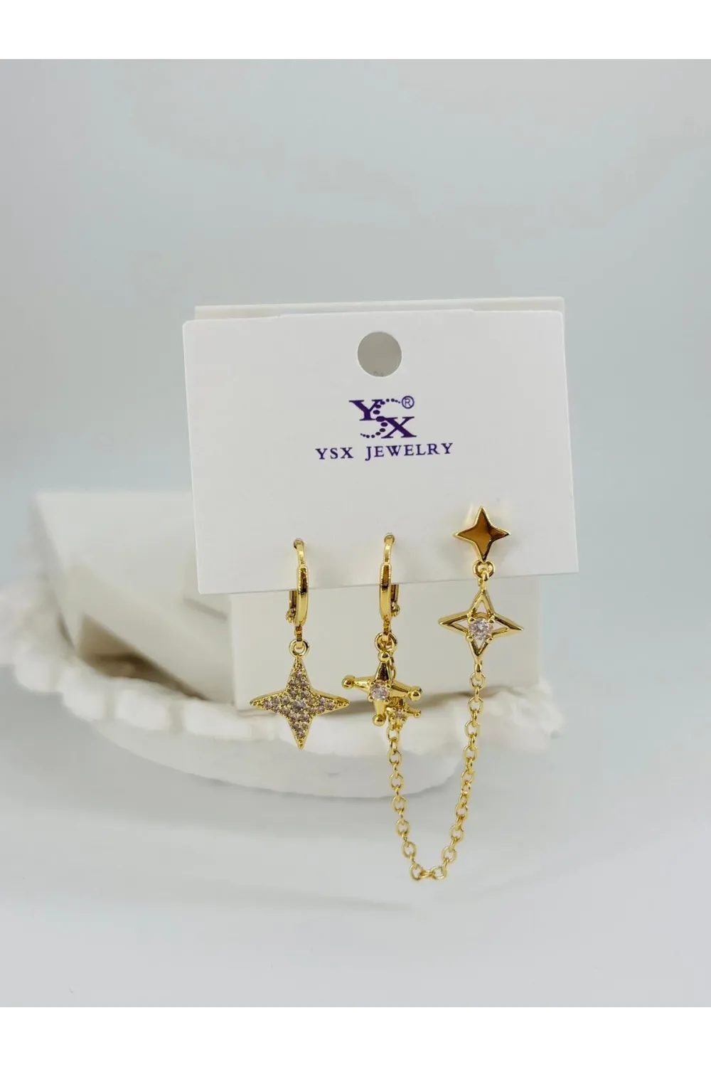   Zirkon Taşlı Pirinç Üçlü Kombin Küpe - Kp00545