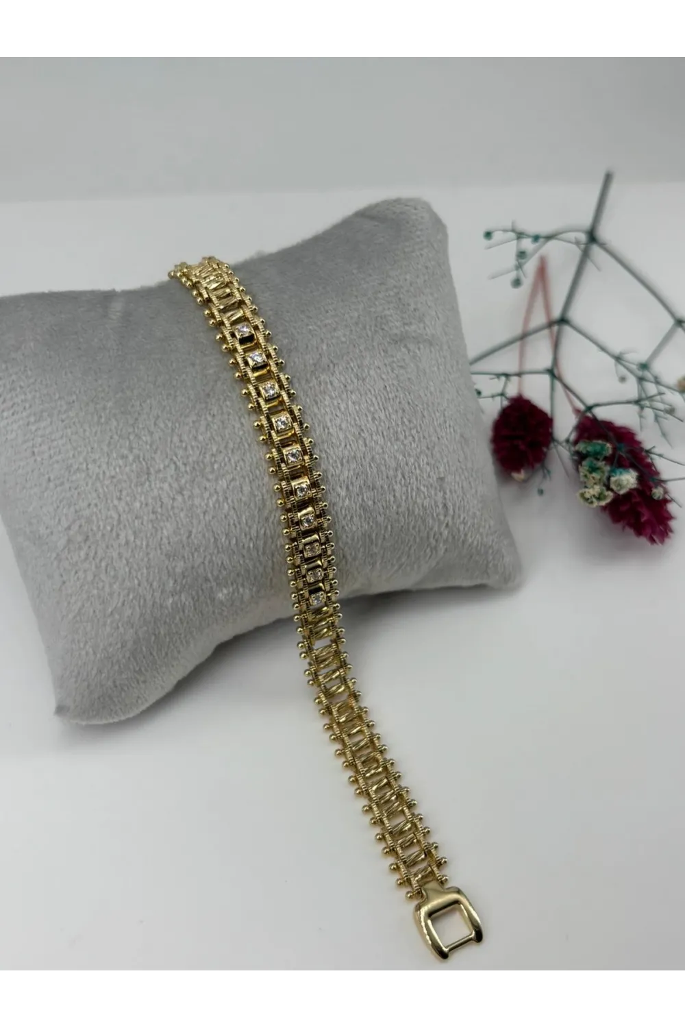 Zirkon Taşlı Pirinç Zirkon Bileklikler 19 Cm  - IEG0344