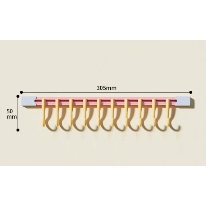 10 Kancalı Raylı Mutfak Ve Banyo Düzenleyici Askı 30 Cm
