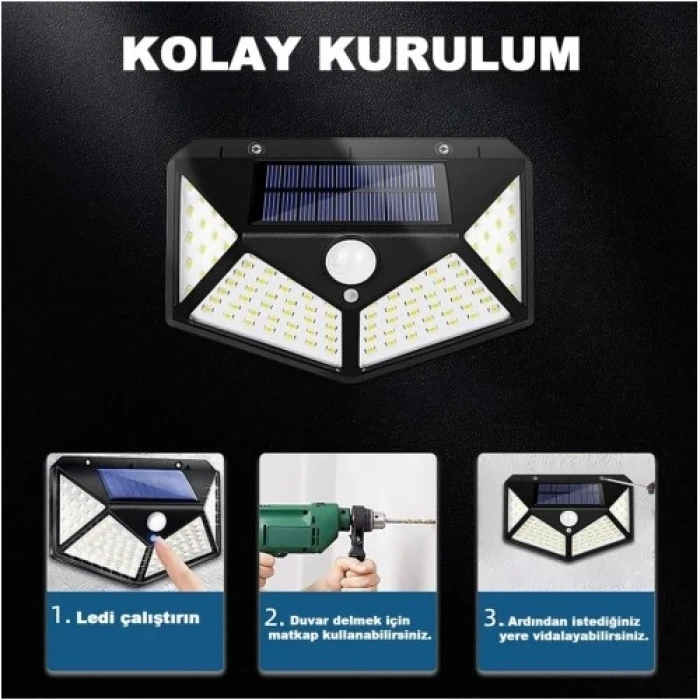 100 Led Dış Mekan Solar Aydınlatma Fotoselli Solar Lamba