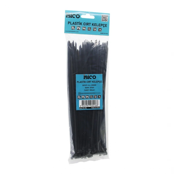 100pcs Siyah   3.6x250mm  Plastik Cırt Kelepçe