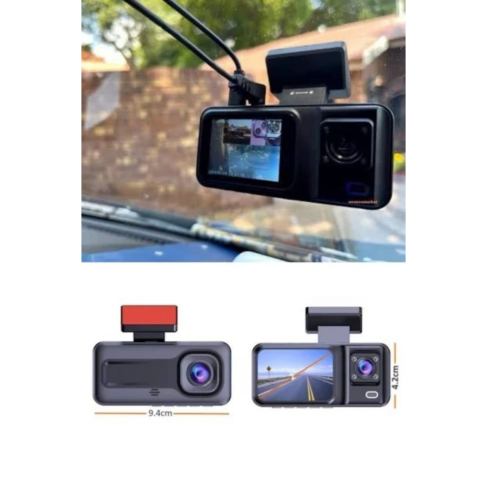 1080p 3 Lensli Wifi Araç İçi Kameralı Ekran Dvr Kaydedici Gece Görüşlü