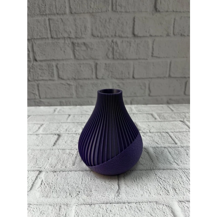 11 Cm Mor Minimal Çizgili Vazo Masa Üstü Şık Dekor Objesi