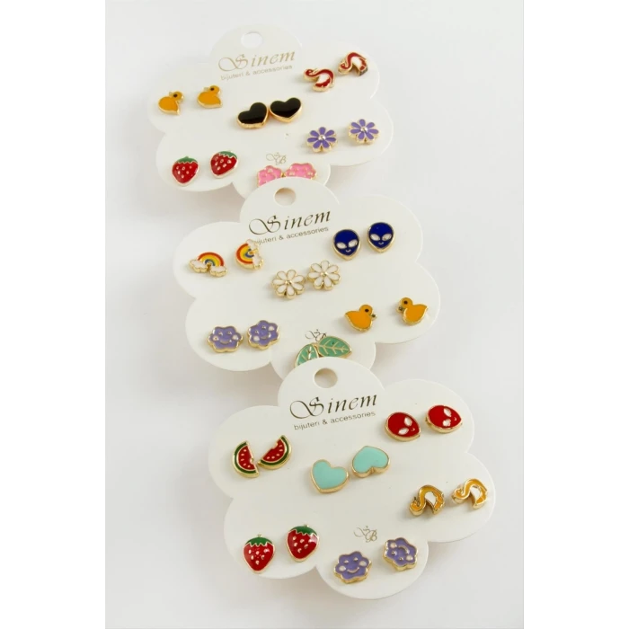 12 Adet Karışık Mineli Küpe