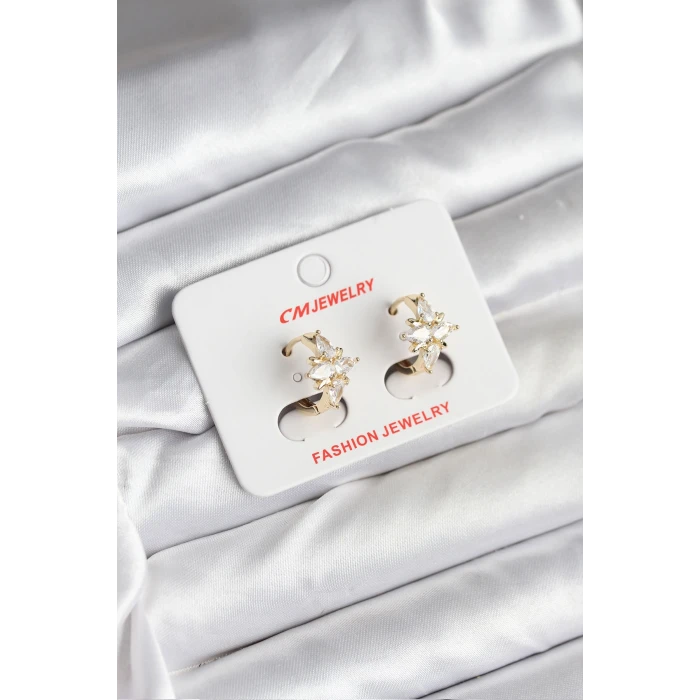 14K Gold Renk Kaplama Kutup Yıldız Zirkon Taşlı CM Kadın Küpe - TJ-BKP11427