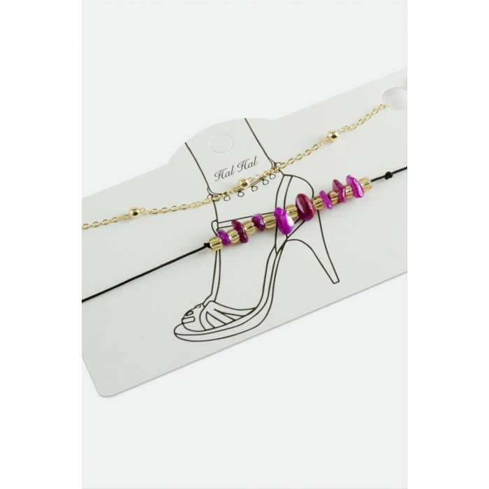 2 Adet Kırık Doğaltaşlı Zincir Halhal