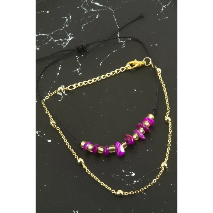 2 Adet Kırık Doğaltaşlı Zincir Halhal