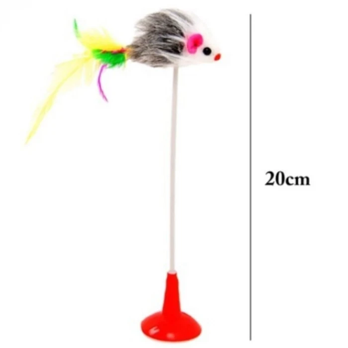 2&amp;apos;li Vantuzlu Fareli Tüylü Hareketli Çanlı ve Esneyen Eğlenceli Peluş Kedi Oyuncağı (K95)