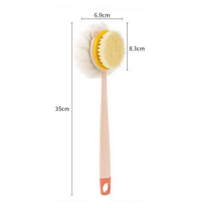 2'si 1 Arada Çift Taraflı Uzun Saplı Fırçalı Banyo Vücut Sırt Fırçası Banyo Lifi (4887)