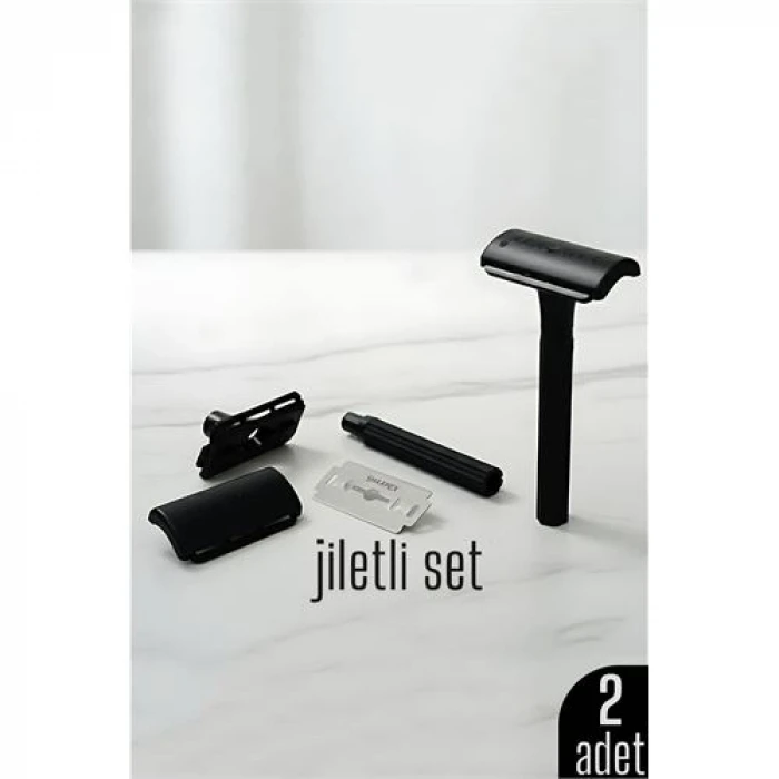 2li Şık Siyah Plastik Tıraş Aleti – Manuel Tıraş Bıçağı  , Jiletli Ergonomik Saplı