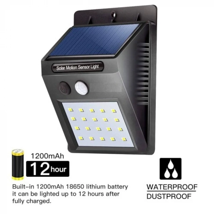 20 Ledli Hareket Sensörlü Dış Mekan Solar Lamba
