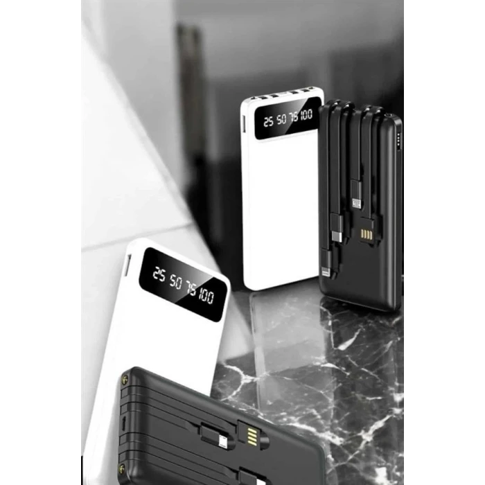 20.000 Mah Led Işıklı LCD Ekran USB Girişli Type-C Lightning Powerbank