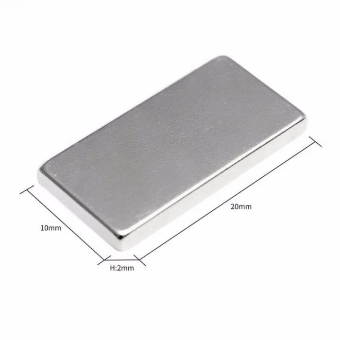 20×10×2 mm N35 Neodyum Mıknatıs – Köşeli, Nikel Kaplama (50’li Set)