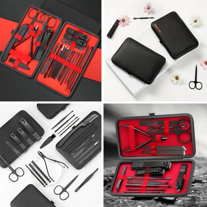 24 Parça Kendiliğinden Deri Çantalı Seyahat Tipi Manikür Pedikür Seti