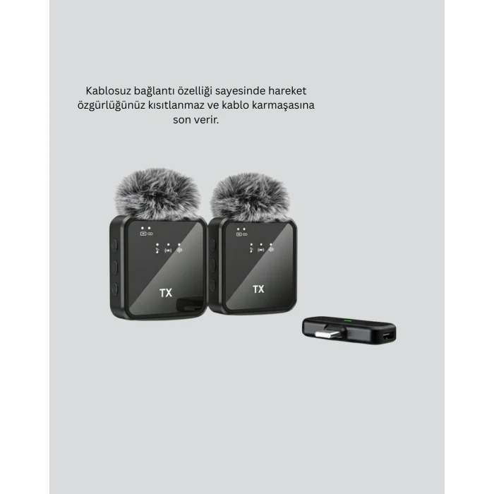 2in1 Kablosuz Yaka Mikrofonu İos Ve Android Uyumlu