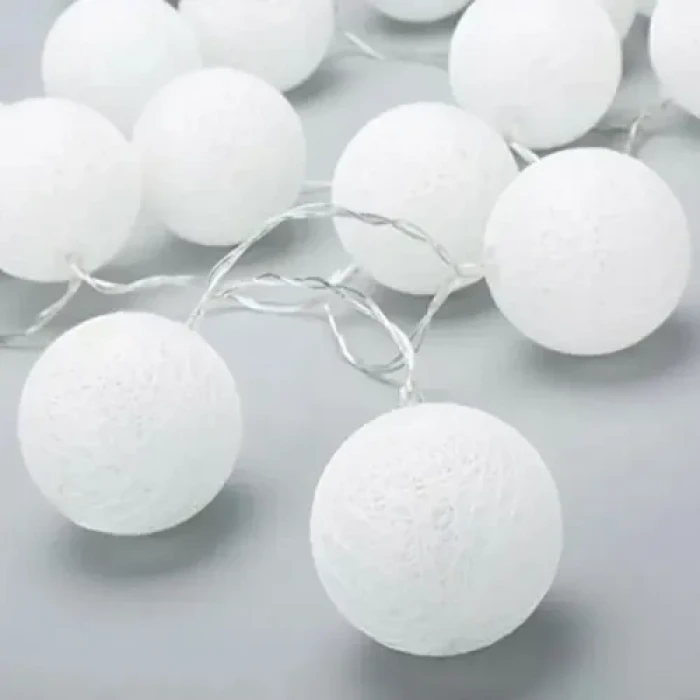 2m 10lu Işıklı Beyaz Top Dekoratif Süs