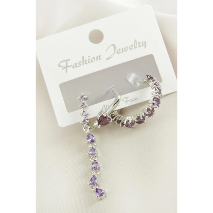 3 Adet Kalp Zirkon Taşlı Küpe