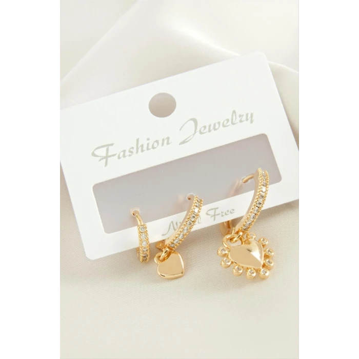 3 Adet Kalp Zirkon Taşlı Küpe