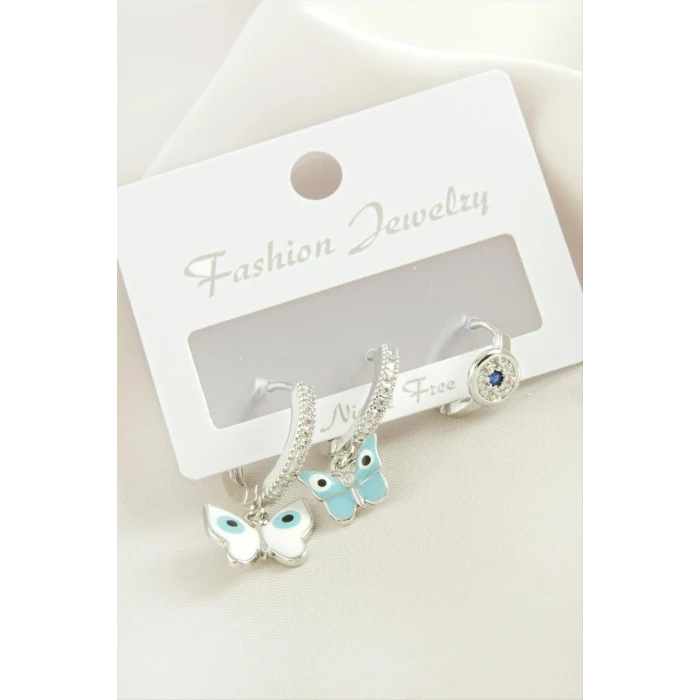 3 Adet Kelebek Zirkon Taşlı Küpe