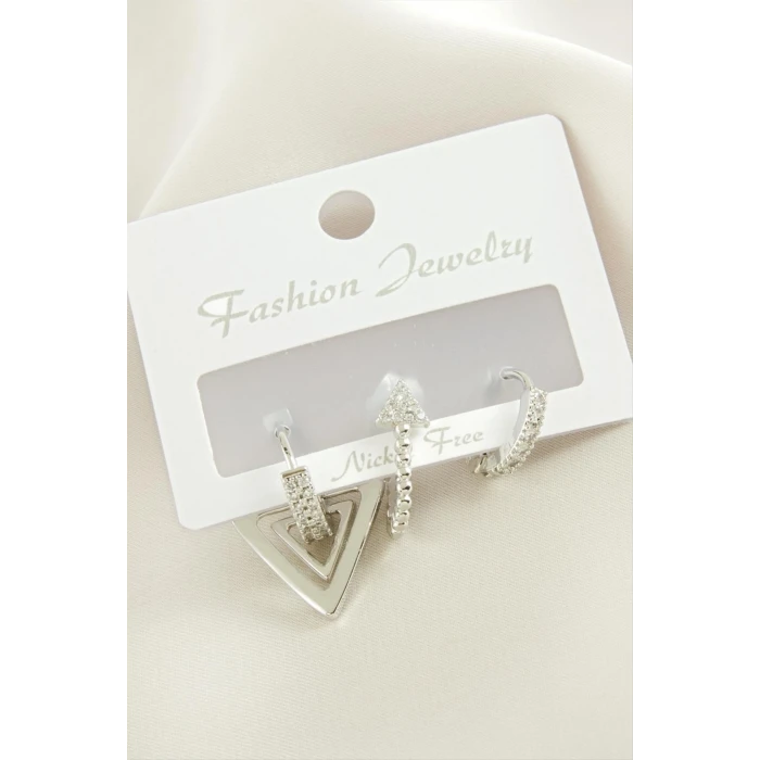 3 Adet Ok Zirkon Taşlı Küpe